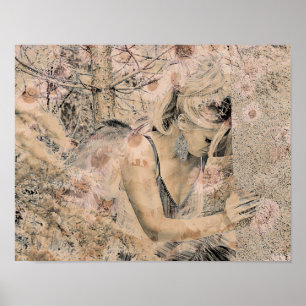 Affiche Angel Elegant Boho Sepia Floral Antique Vieux