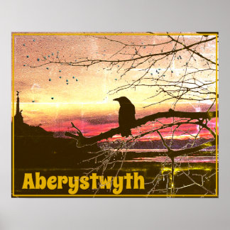 Affiche Angel et Corbeau d'Aberystwyth au coucher du solei