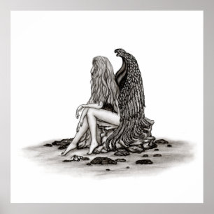 Affiche Angel , lost in thought , black and white Design