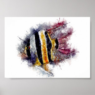 Affiche AngelFish Aquarelle Aquarium Sea Creature