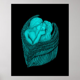 Affiche Angels Kissing , black and green Design