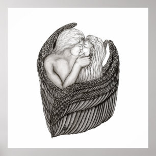 Affiche Angels Kissing, noir et blanc Design