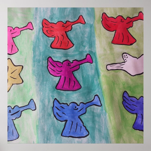 Affiche Anges de Noël avec trompettes (Devant)