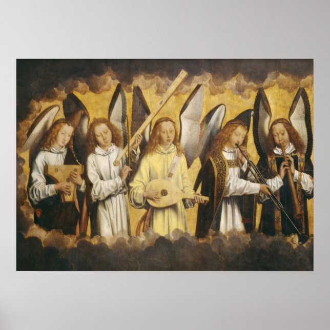 Affiche anges musiciens par Hans Memling | panneau gauche (Devant)