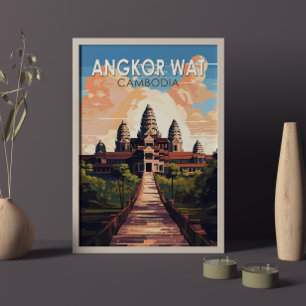 Affiche Angkor Wat Cambodge Voyage Art Vintage