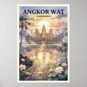 Affiche Angkor Wat Cambodge Voyage Rétro