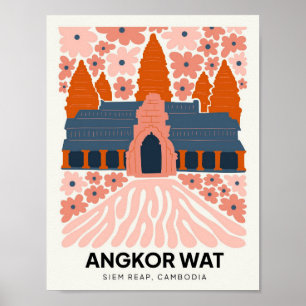 Affiche Angkor Wat Siem Reap Cambodge voyage art floral