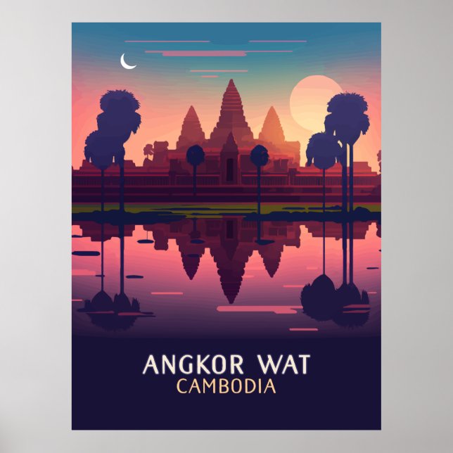 Affiche Angkor Wat Sunrise Cambodge Siem Reap Retro (Devant)