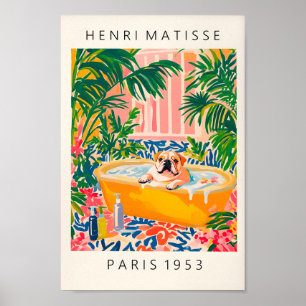 Affiche Anglais Bulldog Art Print, Floral Bathroom Print,