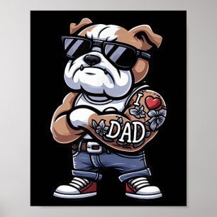Affiche Anglais Bulldog I Love Papa Funny Chien Tattoo