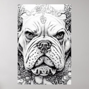 Affiche Anglais Bulldog Pet Wild Nature Ligne d'illustrati
