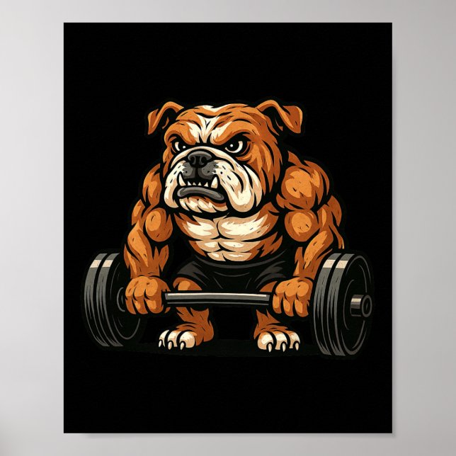 Affiche Anglais Bulldog Poids Bodybuilder entraînement (Devant)