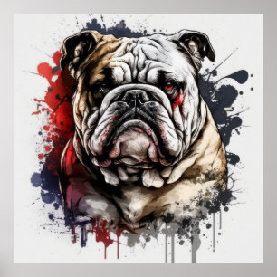 Affiche Anglais Bulldog Portrait animal Peinture chien ani