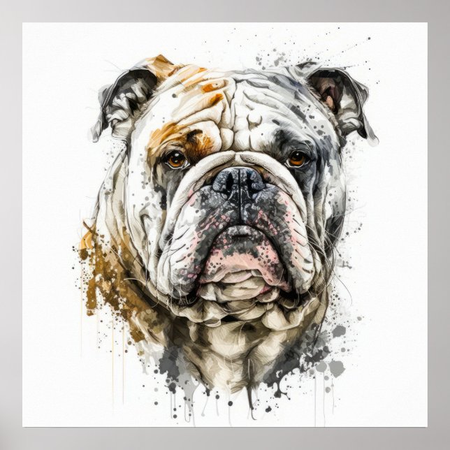 Affiche Anglais Bulldog Portrait Animal Peinture Faune (Devant)