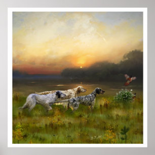 Affiche Anglais Setter, chasse aux oiseaux