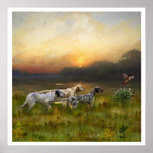 Affiche Anglais Setter, chasse aux oiseaux (Devant)