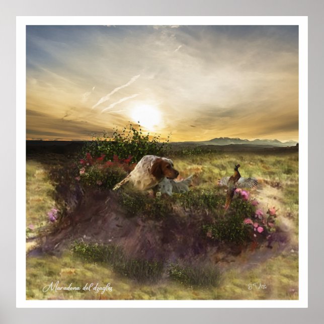 Affiche Anglais Setter, chasse aux oiseaux (Devant)