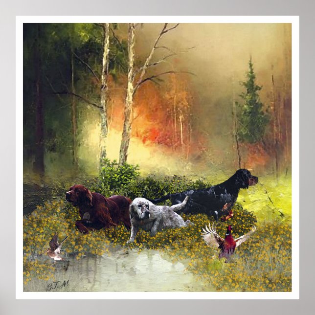 Affiche Anglais Setter, chasse aux oiseaux (Devant)
