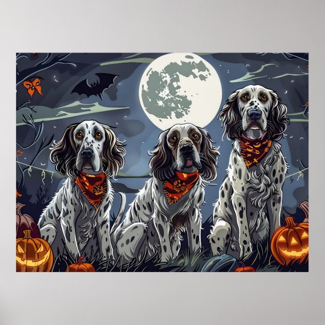 Affiche Anglais Setter Halloween Éffrayant (Devant)