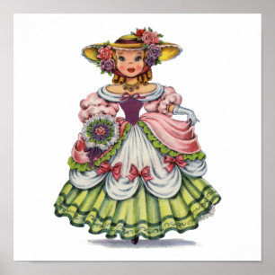 Affiche Anglaise vintage en robe élisabéthaine