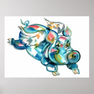 Affiche Angle de cochon bleu volant