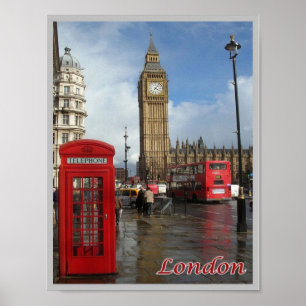 Affiche Angleterre - Londres - Big Ben - double pont -
