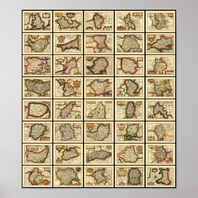 Affiche Angleterre, Pays de Galles et toutes les cartes du (Devant)