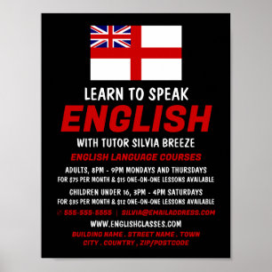Affiche Angleterre Royaume-Uni Drapeau, Cours d'anglais Ad