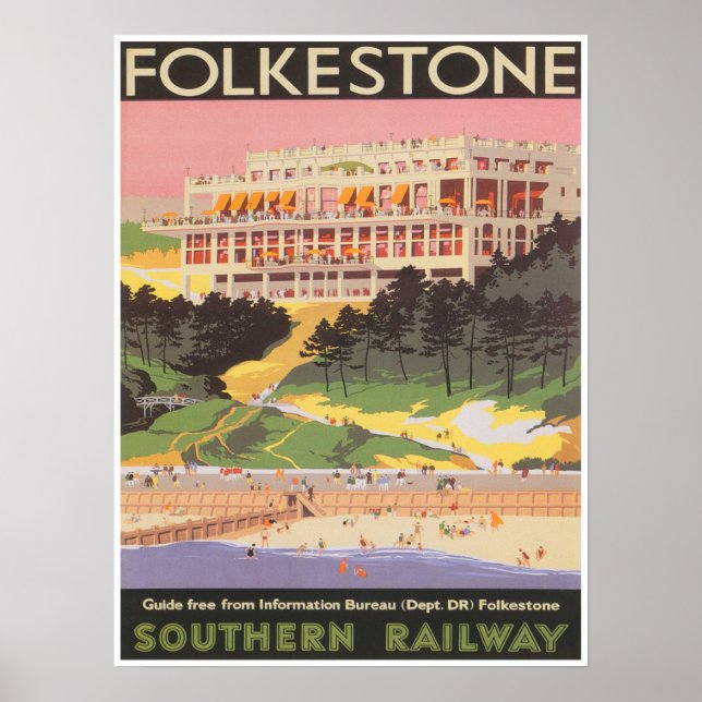 Affiche Angleterre Travel Print, Folkestone Angleterre (Devant)