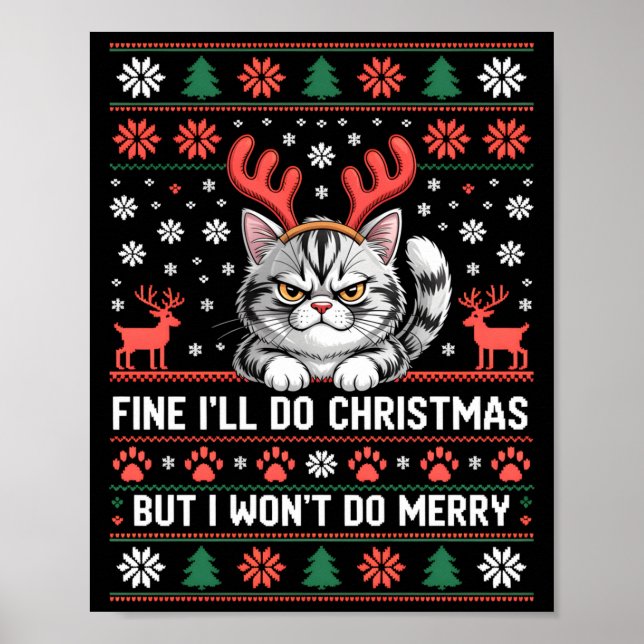 Affiche Angry Antler Cat Funny Xmas Ugly Sweater Long Slee (Devant)