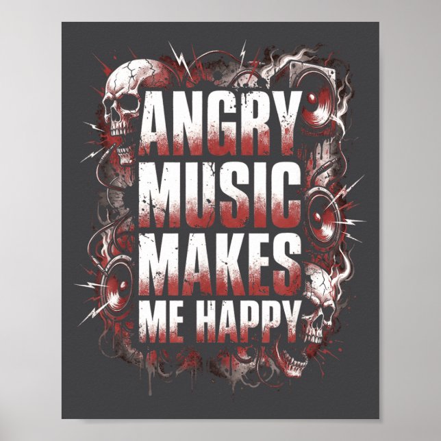 Affiche Angry Music Makes Me Happy Heavy Metal Skull Rock  (Devant)