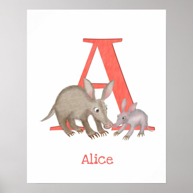 Affiche Animal ABC A est pour l'impression aardvark (Devant)