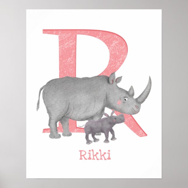 Affiche Animal ABC R est pour l'impression de rhinocéros (Devant)