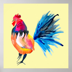 Affiche Animal coloré d'aquarelle de coq