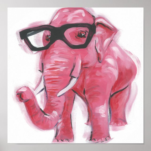 Affiche Animal Dapper | Eléphant Rose Dans Les Lunettes De (Devant)
