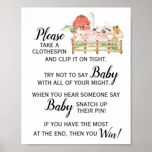 Affiche Animal de ferme ne pas dire Baby Game Baby shower