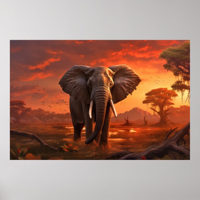 Affiche Animal éléphant Faune sauvage Art coloré (Devant)
