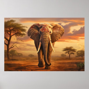 Affiche Animal éléphant Faune sauvage Art coloré