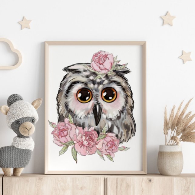 Affiche Animale de Bébé Hibou Rose | Impression su (Créateur téléchargé)