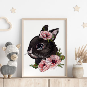 Affiche Animale Lapin Bébé Rose Impression Mural