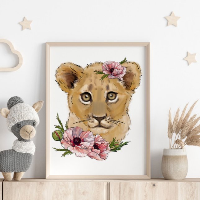 Affiche Animale Lion Rose Bébé | Impression Murale (Créateur téléchargé)