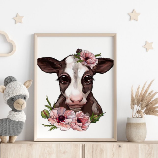 Affiche Animale Rose Veau Bébé | Impression Murale (Créateur téléchargé)