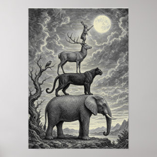 Affiche Animales Alcanzando la luna
