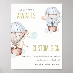 Affiche Animaux à ballon à air chaud Baby shower Signes pe