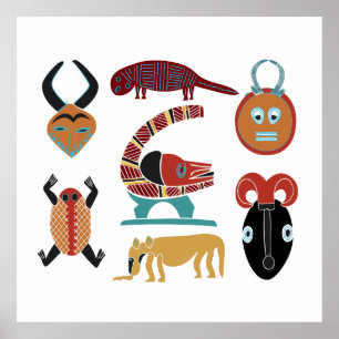 Affiche animaux africains art de visage abstrait coloré