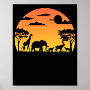 Affiche Animaux africains sauvages Safari coucher de solei