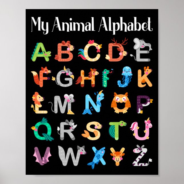 Affiche Animaux Alphabet Apprentissage ABC Animaux (Devant)