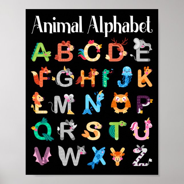 Affiche Animaux Alphabet Apprentissage ABC Animaux (Devant)