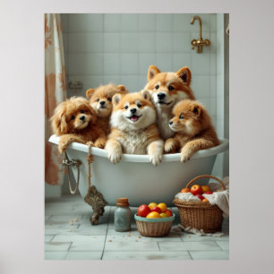 Affiche Animaux amusants dans la baignoire