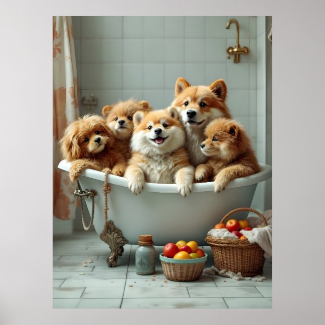 Affiche Animaux amusants dans la baignoire (Devant)